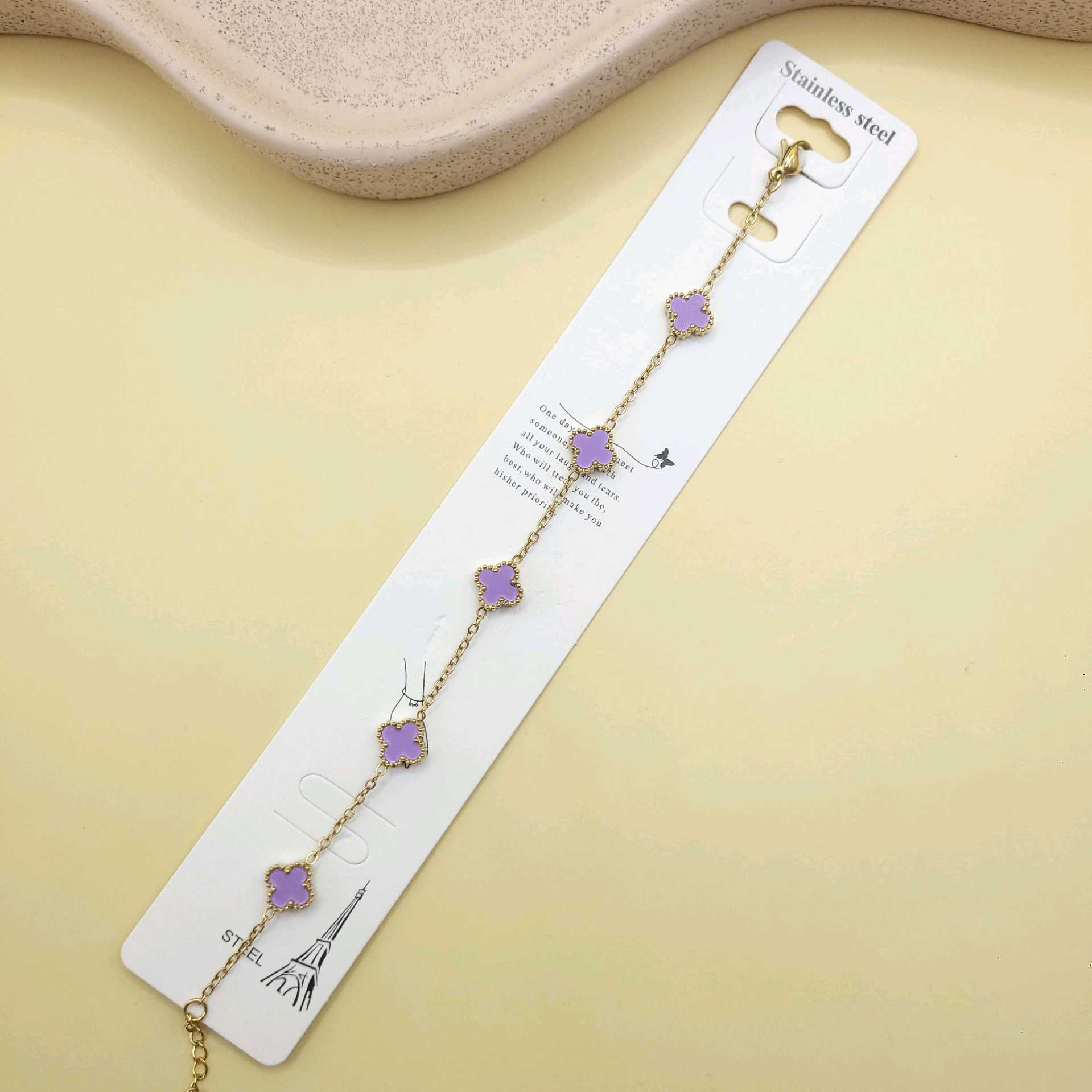Pulsera Van Cleef lila dijes pequeños bordes/ acero inoxidable 