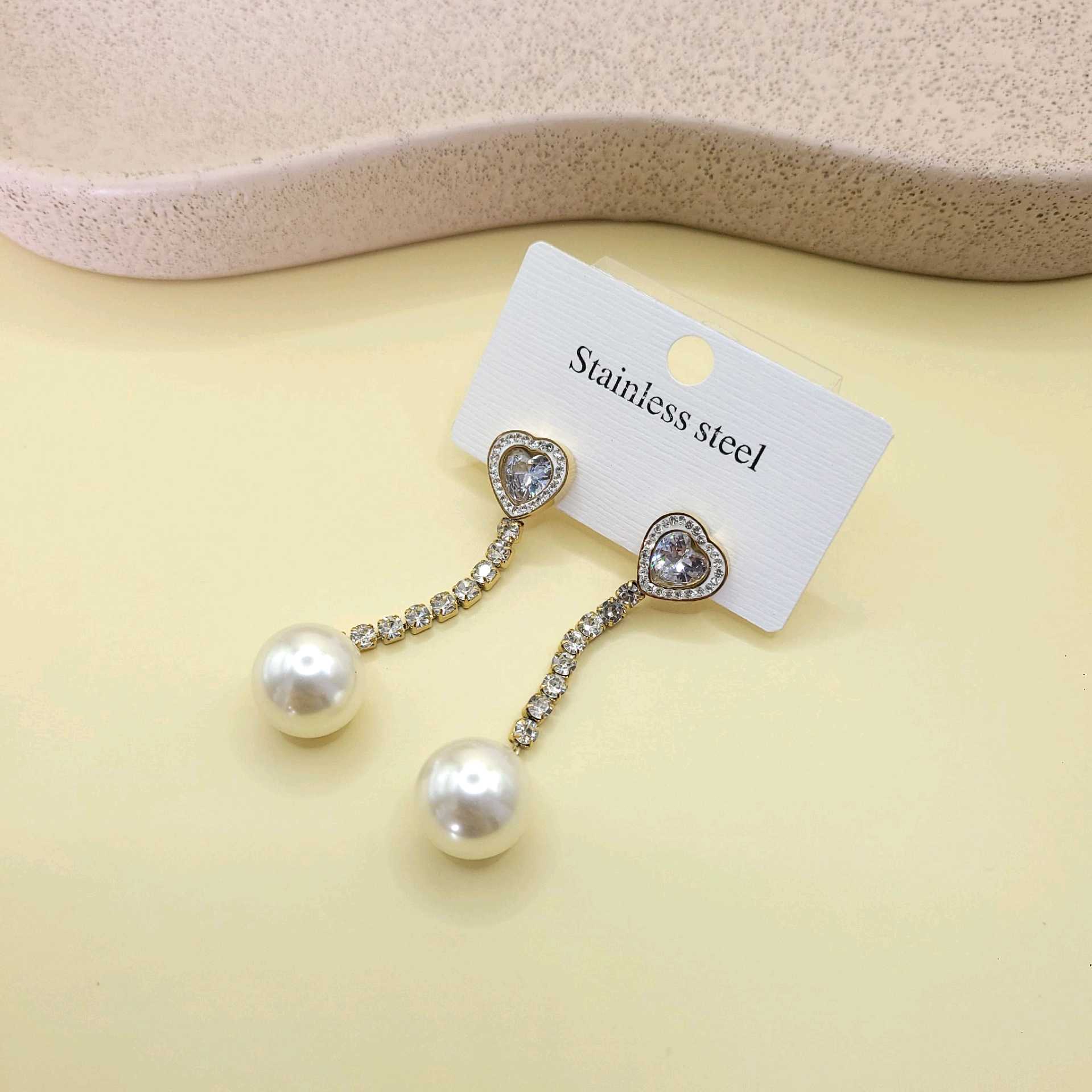 Aretes perlas corazones / acero inoxidable