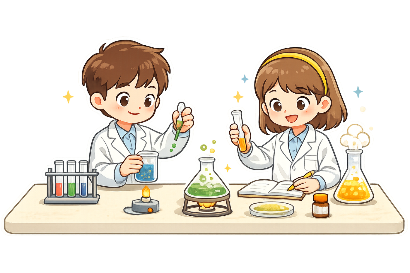 과학실에서 실험하는 초등학생 클립아트 예시