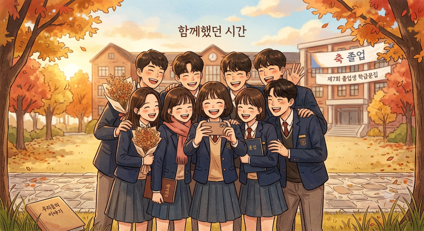 학급문집 표지용 졸업 일러스트 예시