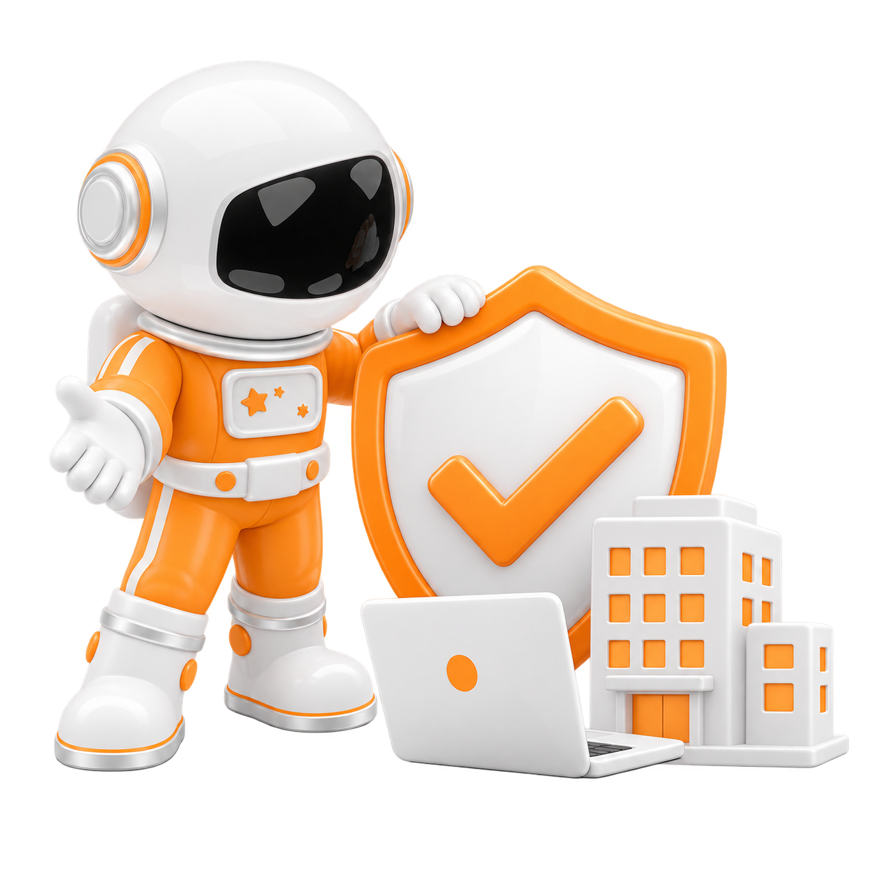 JIRAN astronaut protecting an office and laptop with a shield