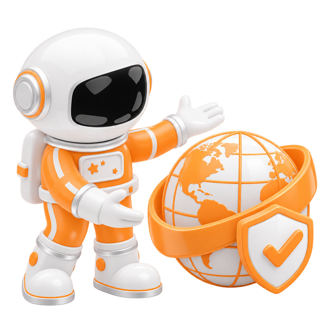 JIRAN astronaut presenting a protected globe