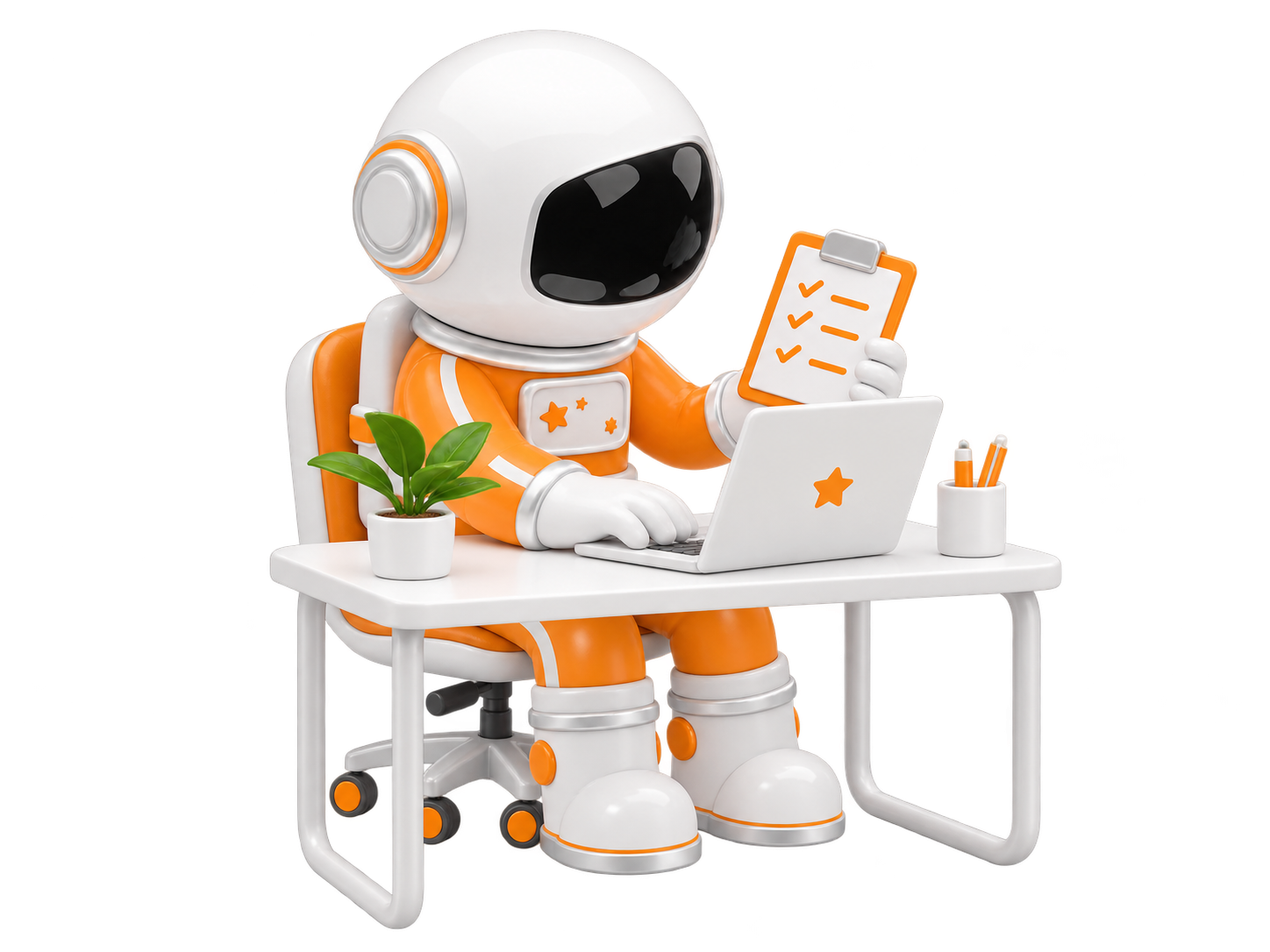 JIRAN astronaut independently working and reviewing a checklist