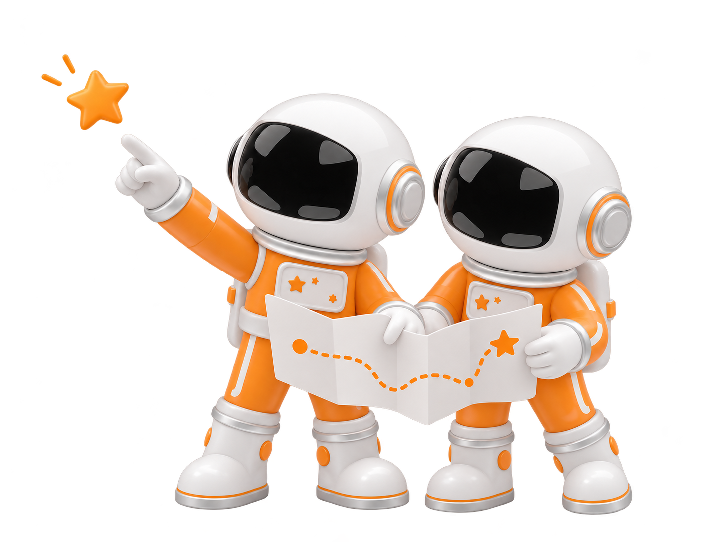 JIRAN astronauts planning a shared journey with a map
