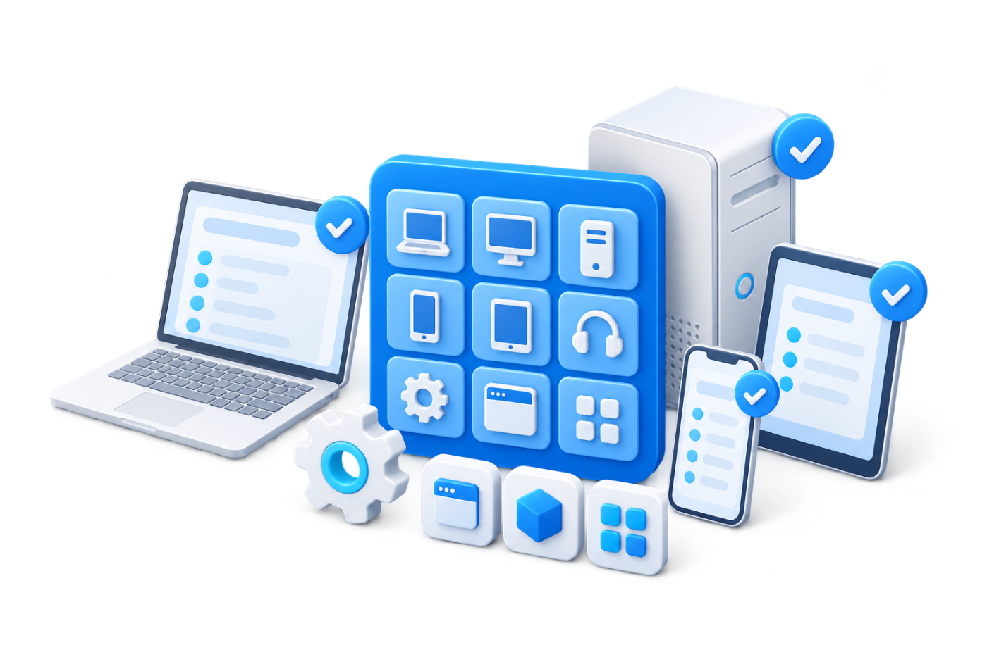 3D illustration of managed business devices and software assets