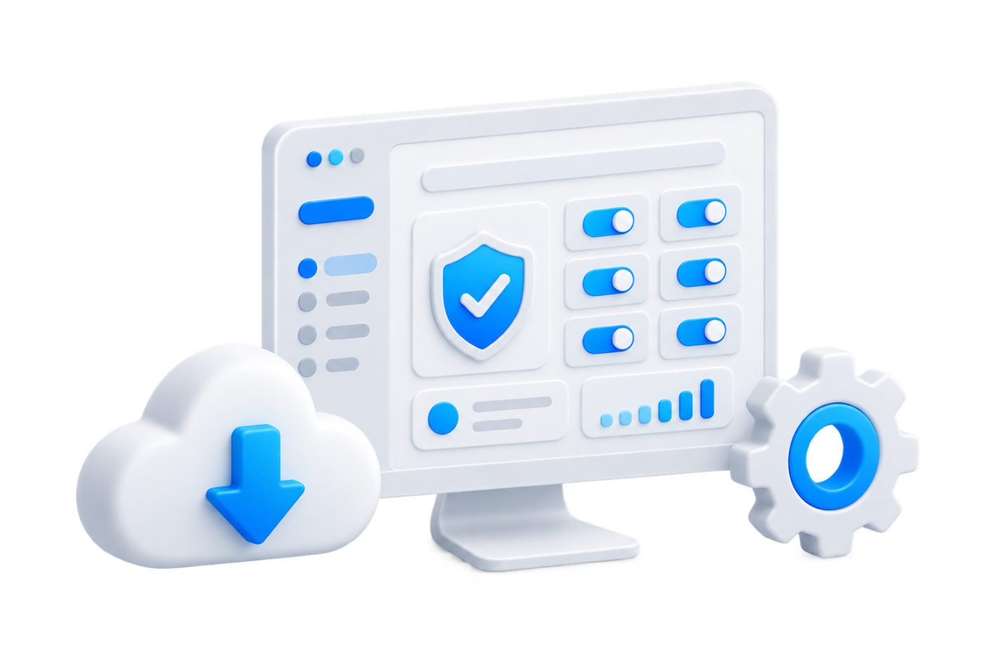 3D illustration of simple centralized security management