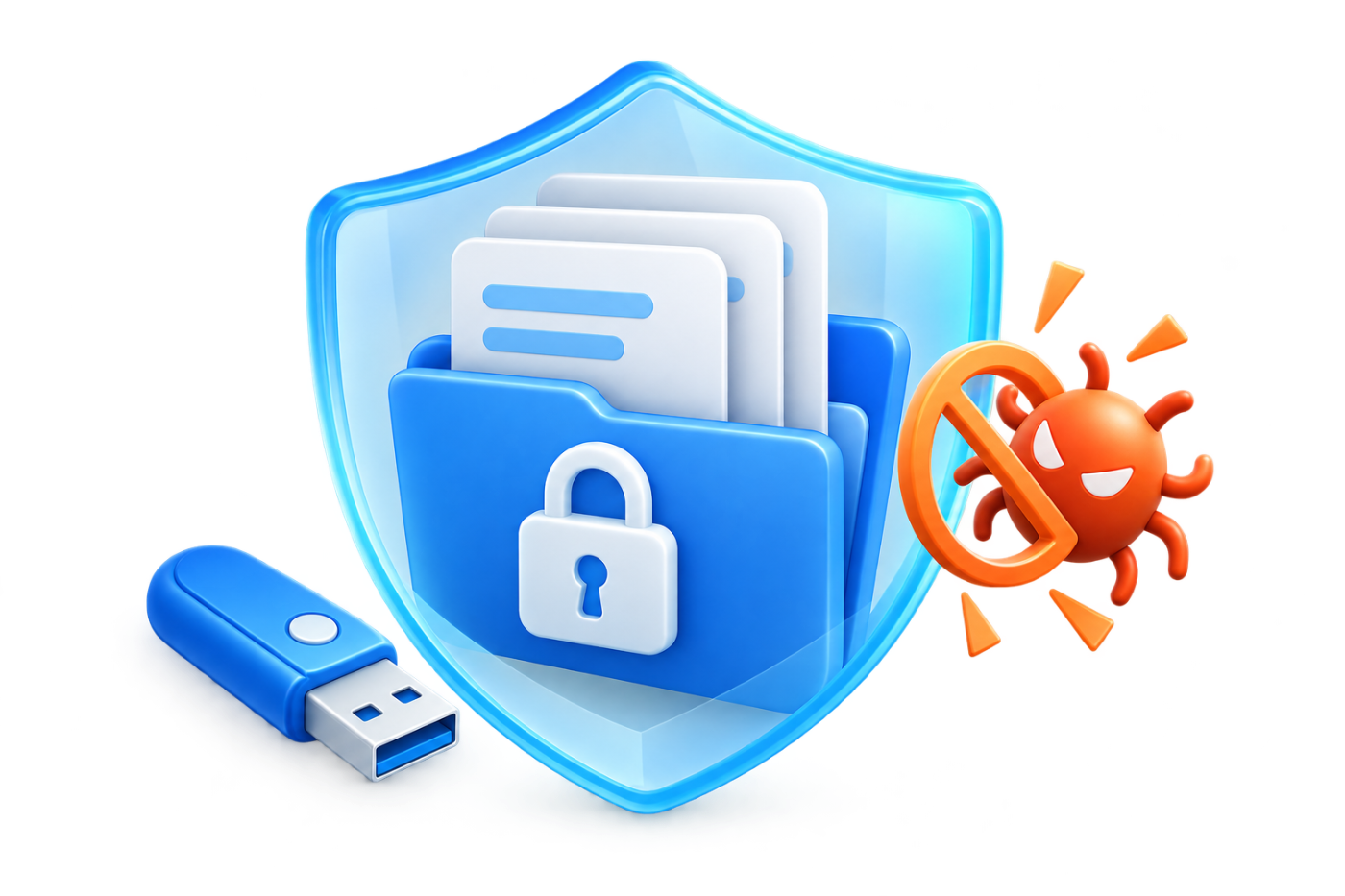3D illustration of protected business files and data loss prevention
