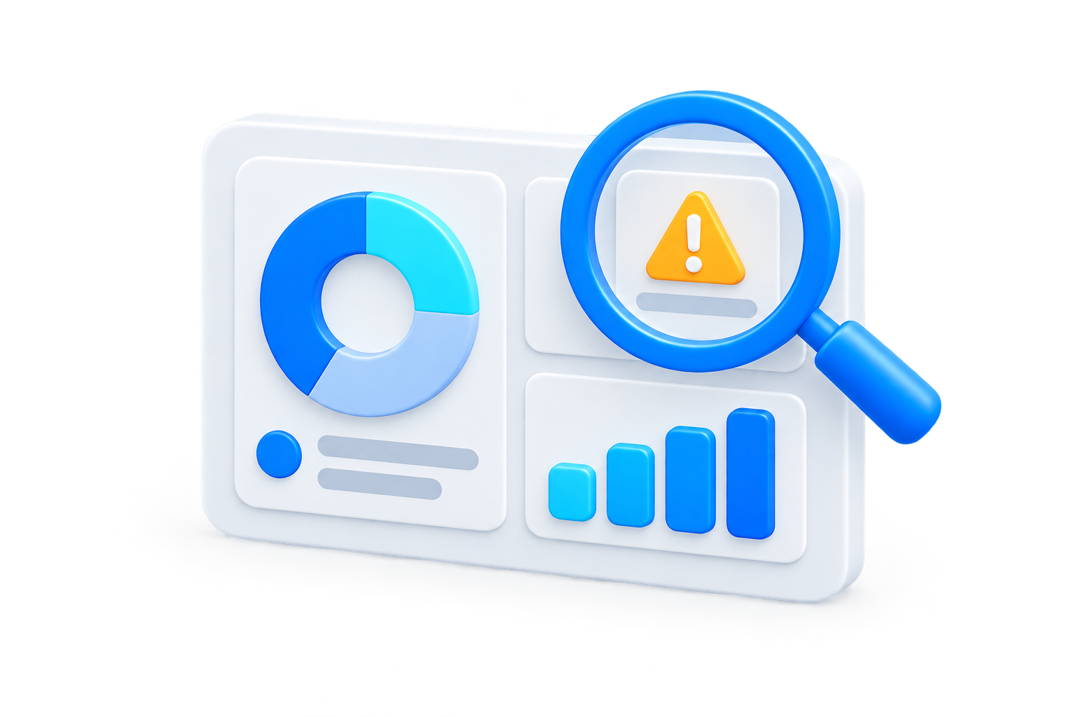 3D illustration of security charts and an alert highlighted for easy analysis