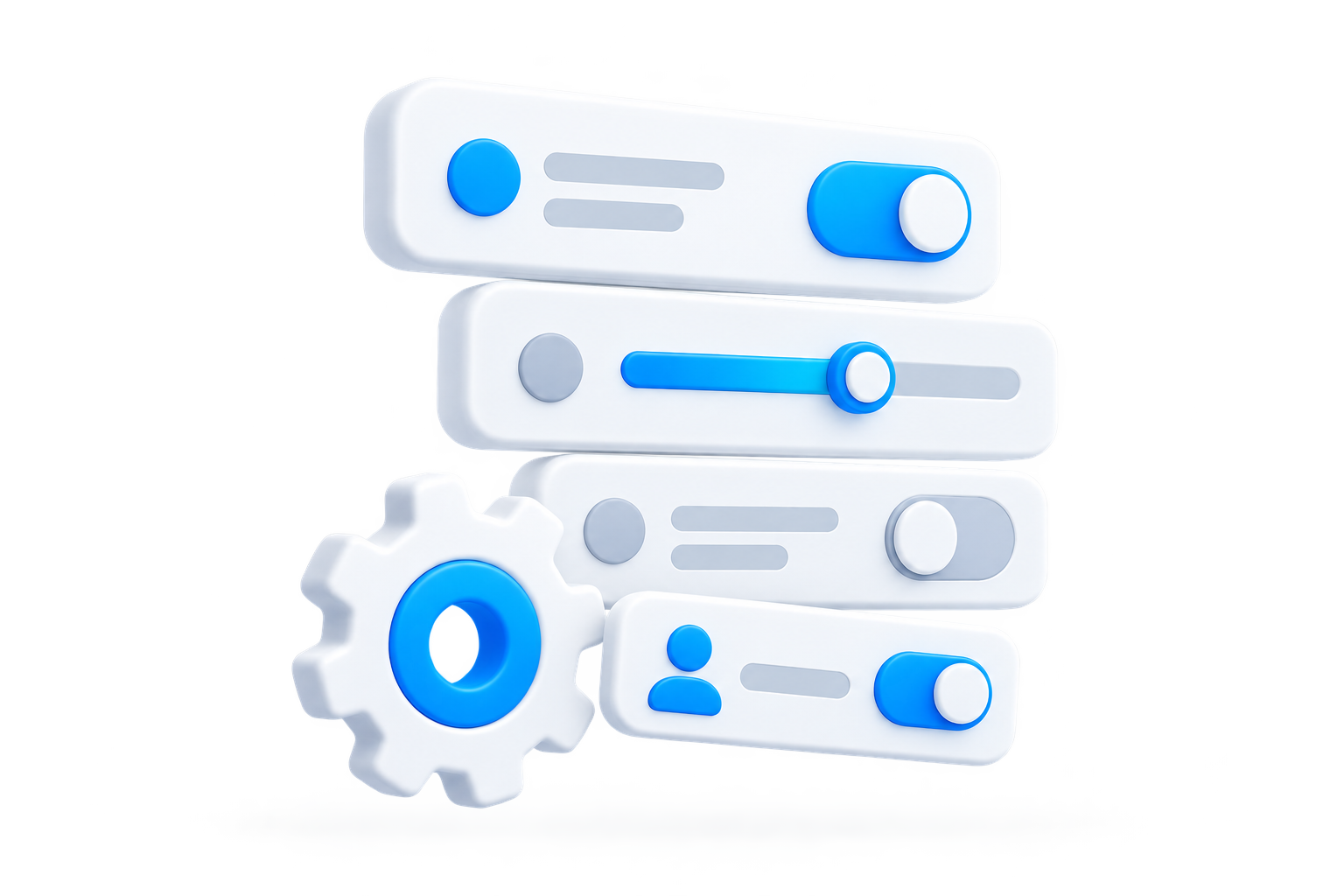 3D illustration of simple policy toggles, a slider and a user exception control