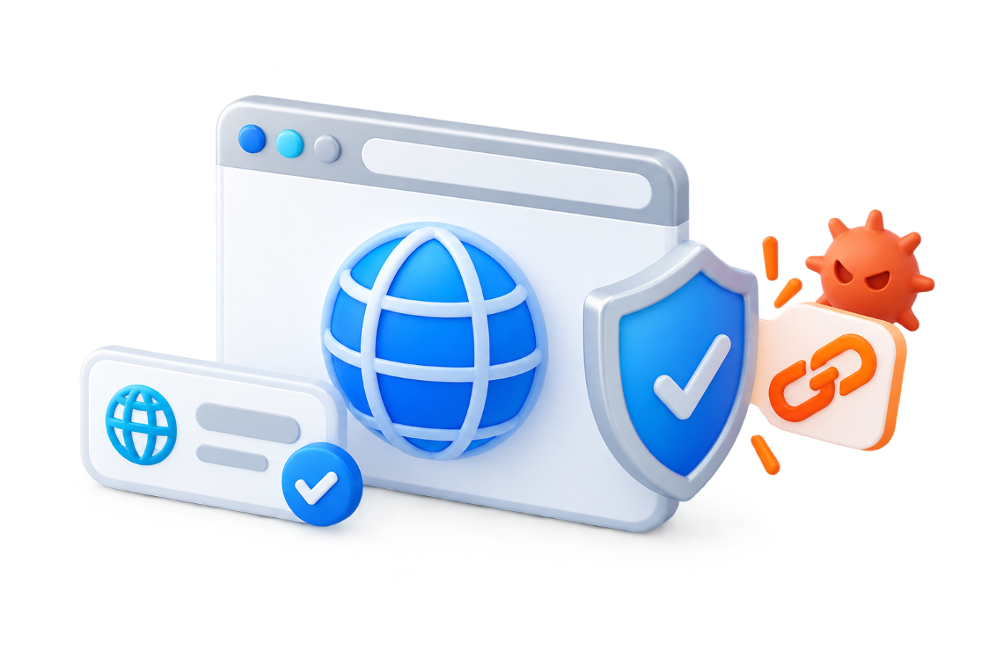 3D illustration of safe browsing and malicious website blocking