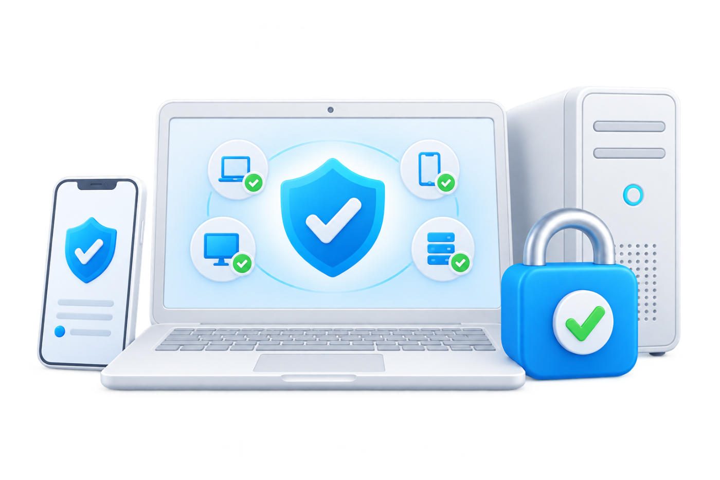 EXO Security 3D illustration of protected computers and endpoint security