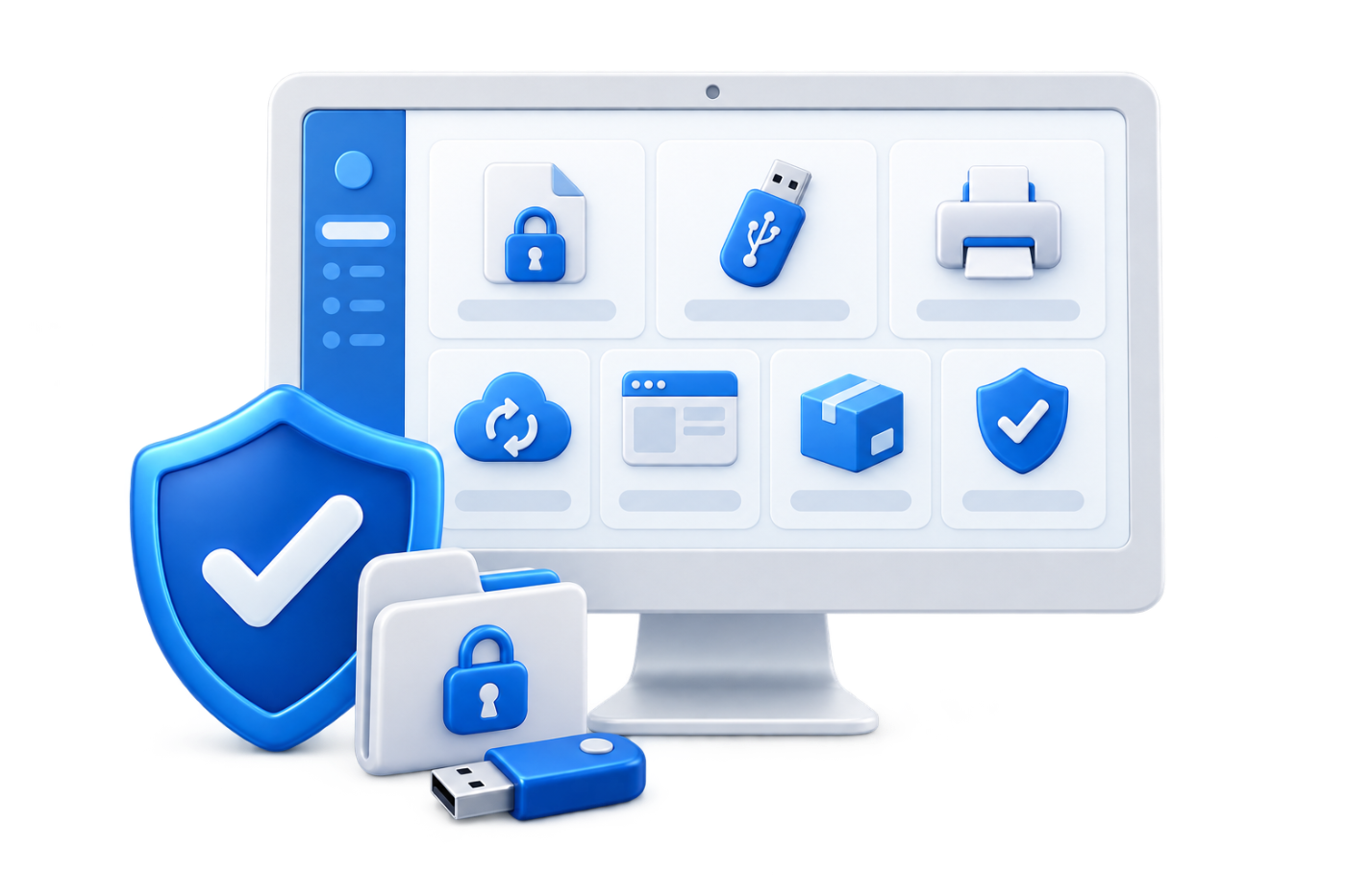 OfficeKeeper 3D illustration of PC security and corporate data protection