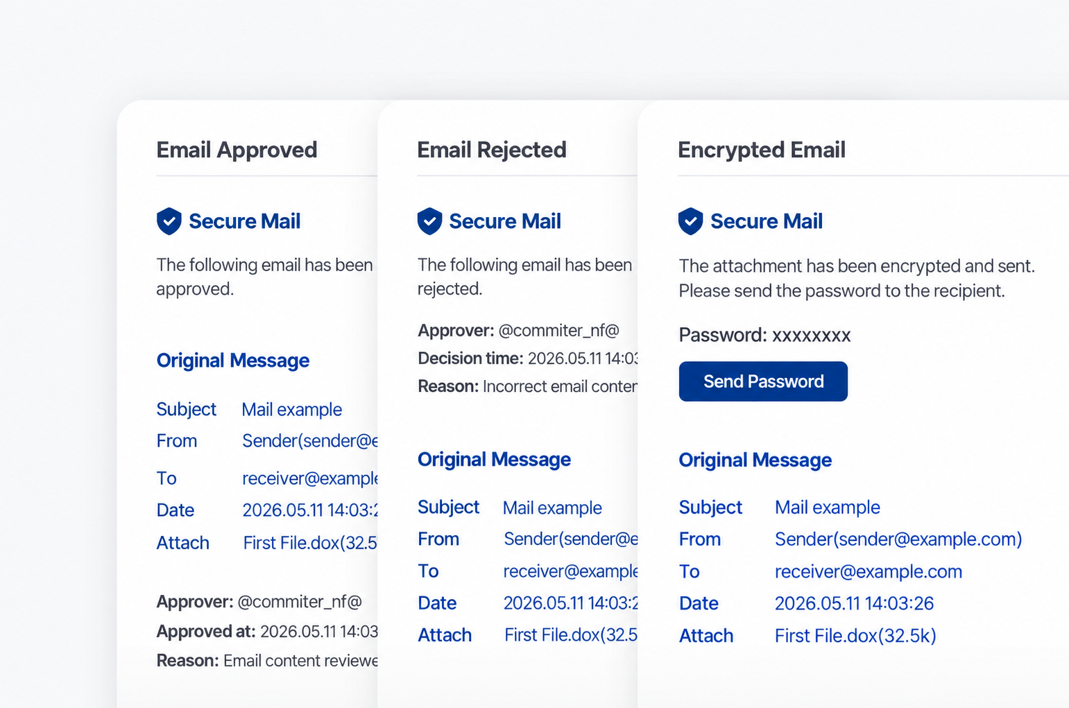 Approval Before Sending interface in English