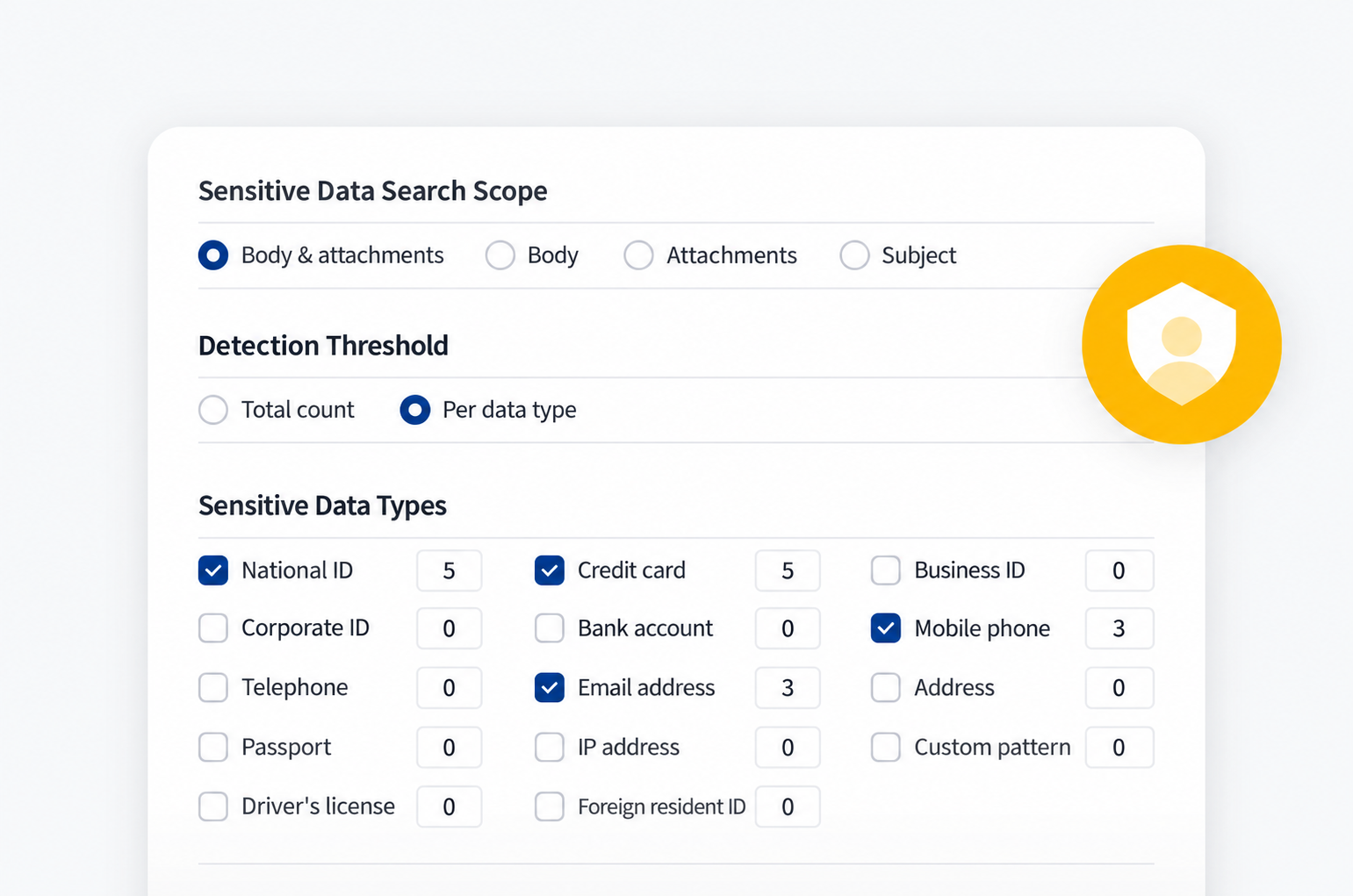 Sensitive Information Filtering interface in English