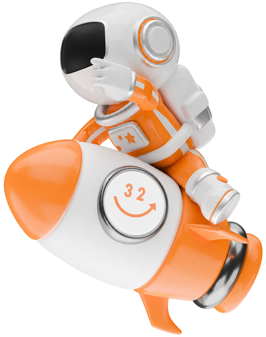 JIRAN astronaut riding a left-facing orange and white rocket marked 32