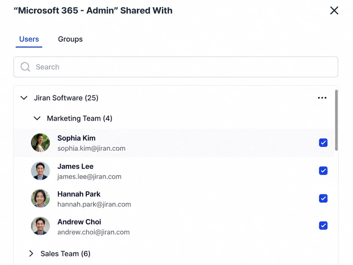 Manage permission sharing for a shared account