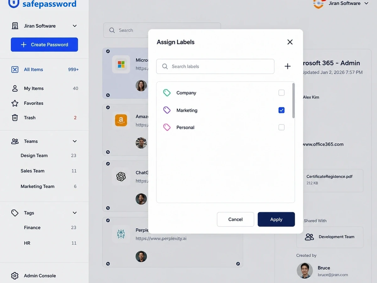 Assign labels to organize shared accounts