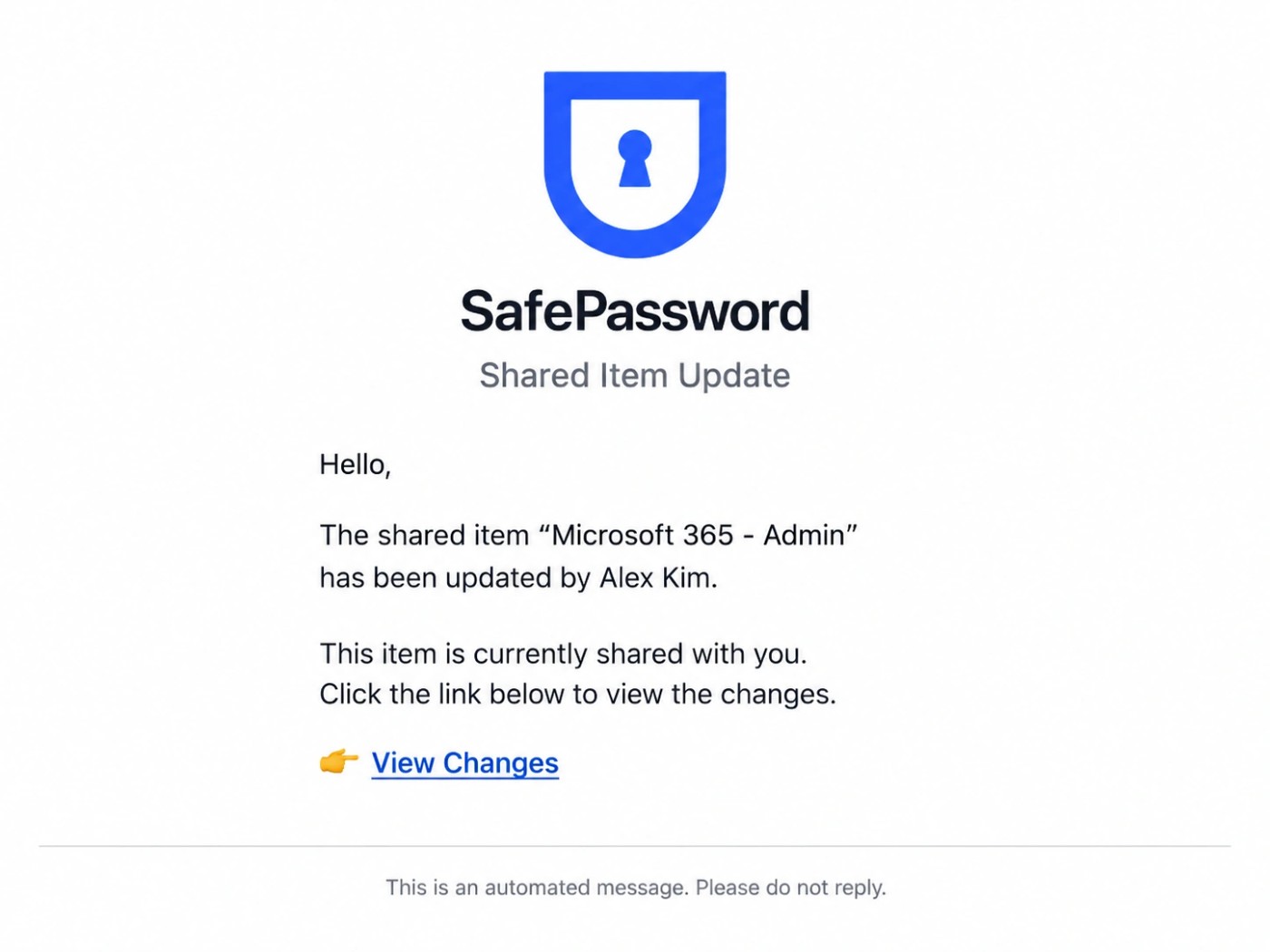 Email notification for shared item update
