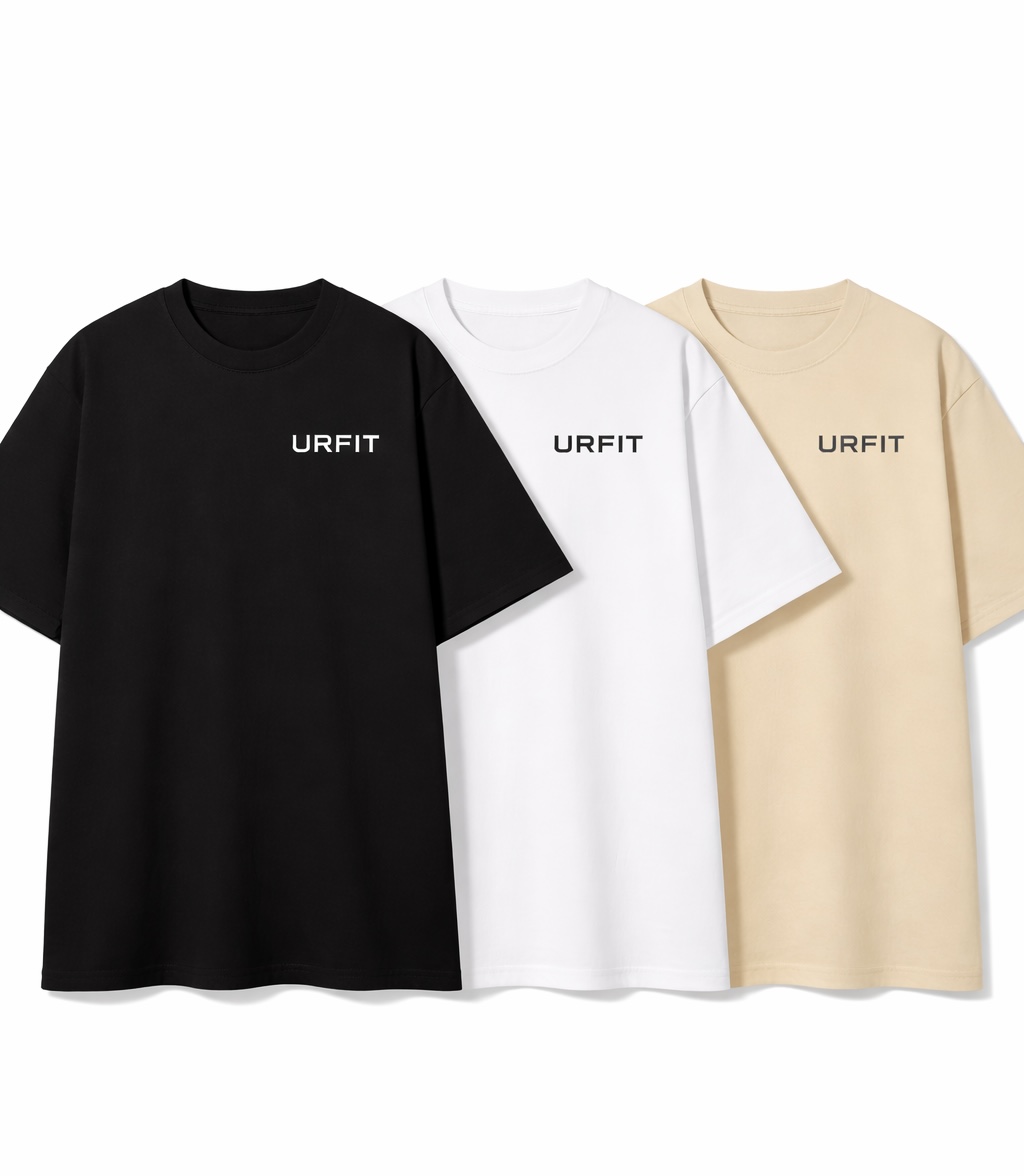 URFIT Premium Oversized French Terry Cotton T-Shirts for Men & Women – Pack of 3 (White, Black, Beige) | 240 GSM | Streetwea…
