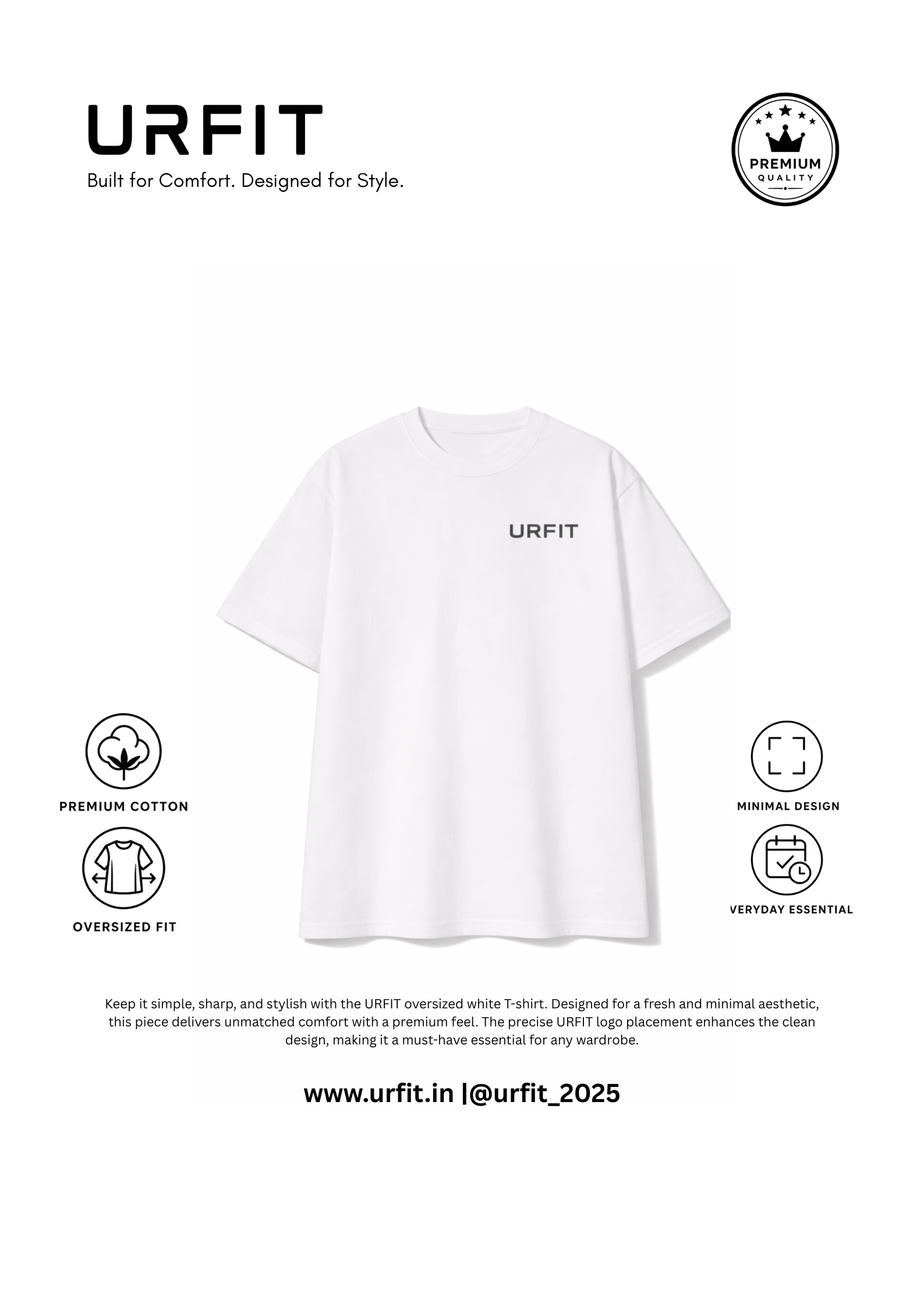 URFIT Oversized White T-Shirt – Clean Essential Wear — oversize-tshirts. oversized t shirt india | URFIT India — thumbnail 2