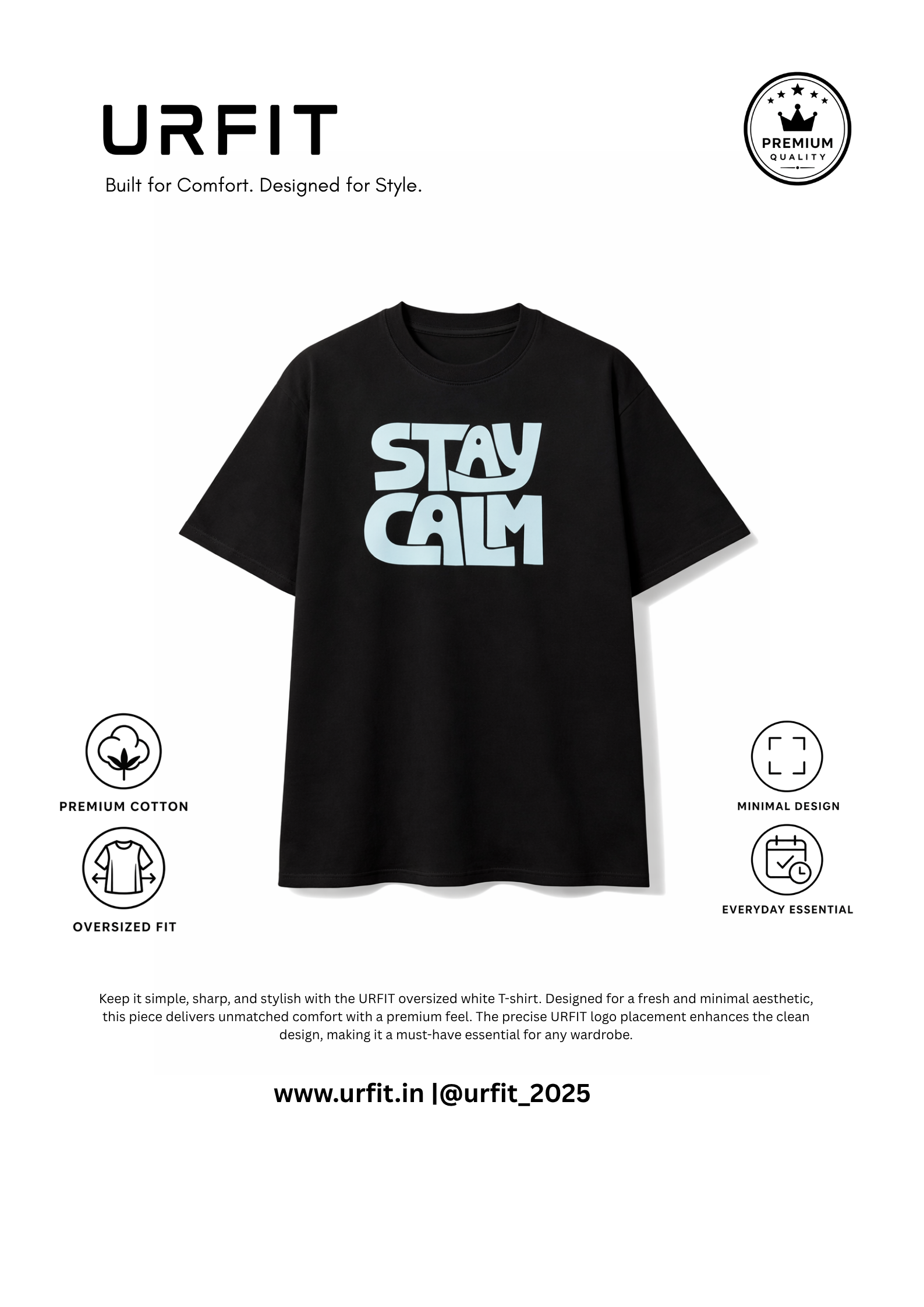 Stay Calm Printed Black Oversized T-Shirt for Men | Premium Cotton Streetwear Tee — Uncategorized. oversized t shirt india |… — thumbnail 3