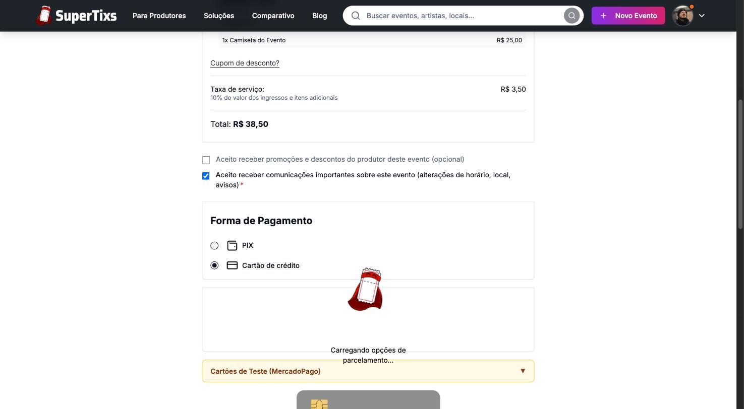 Selecao da forma de pagamento no checkout