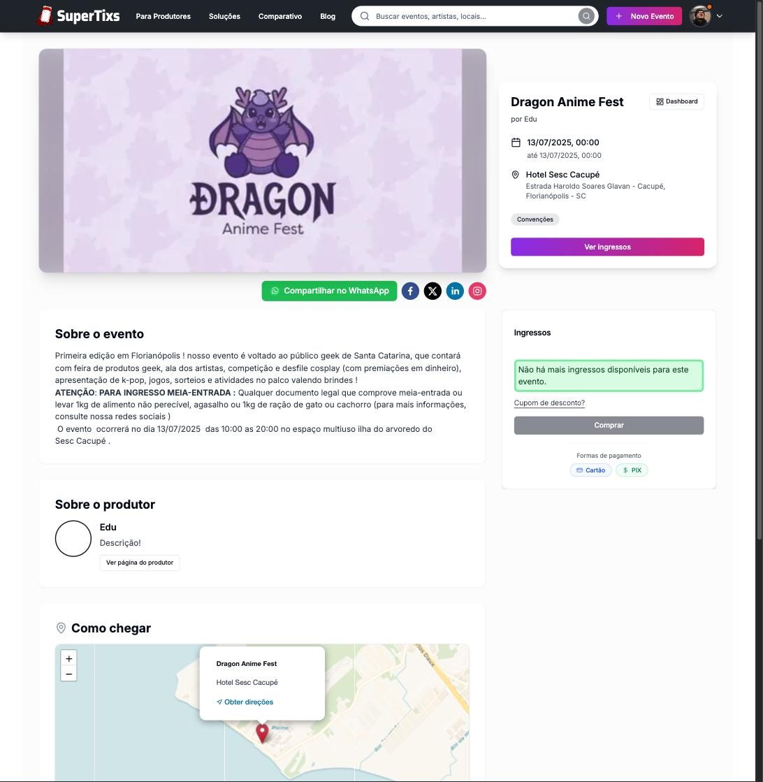 Página pública de um evento na SuperTixs