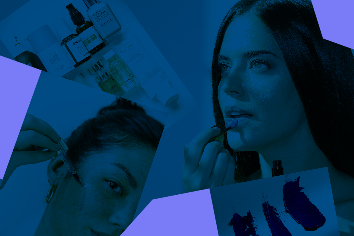 Photos of women applying skincare products