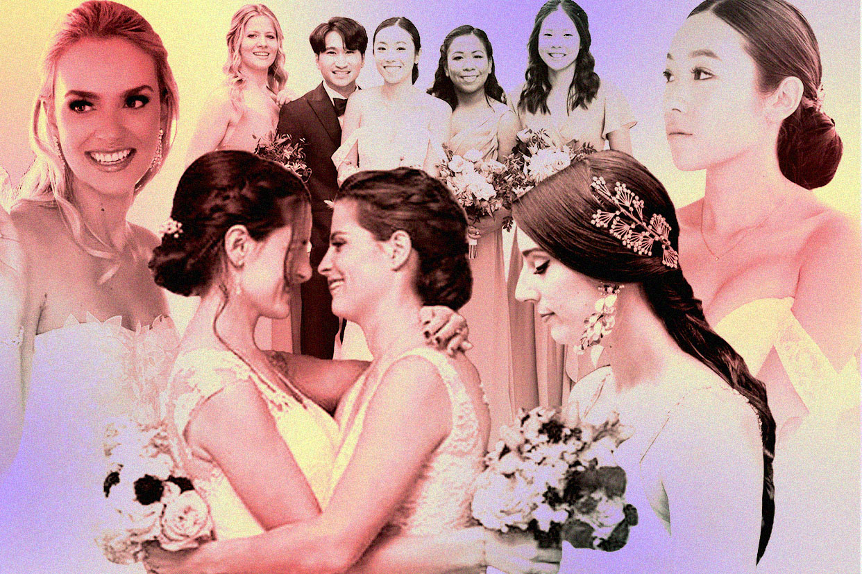 collage of brides with pastel filter