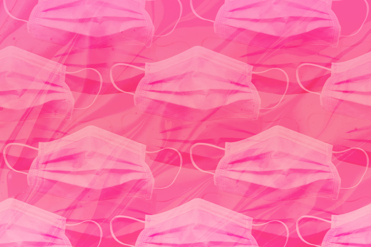 Face masks on a pink background