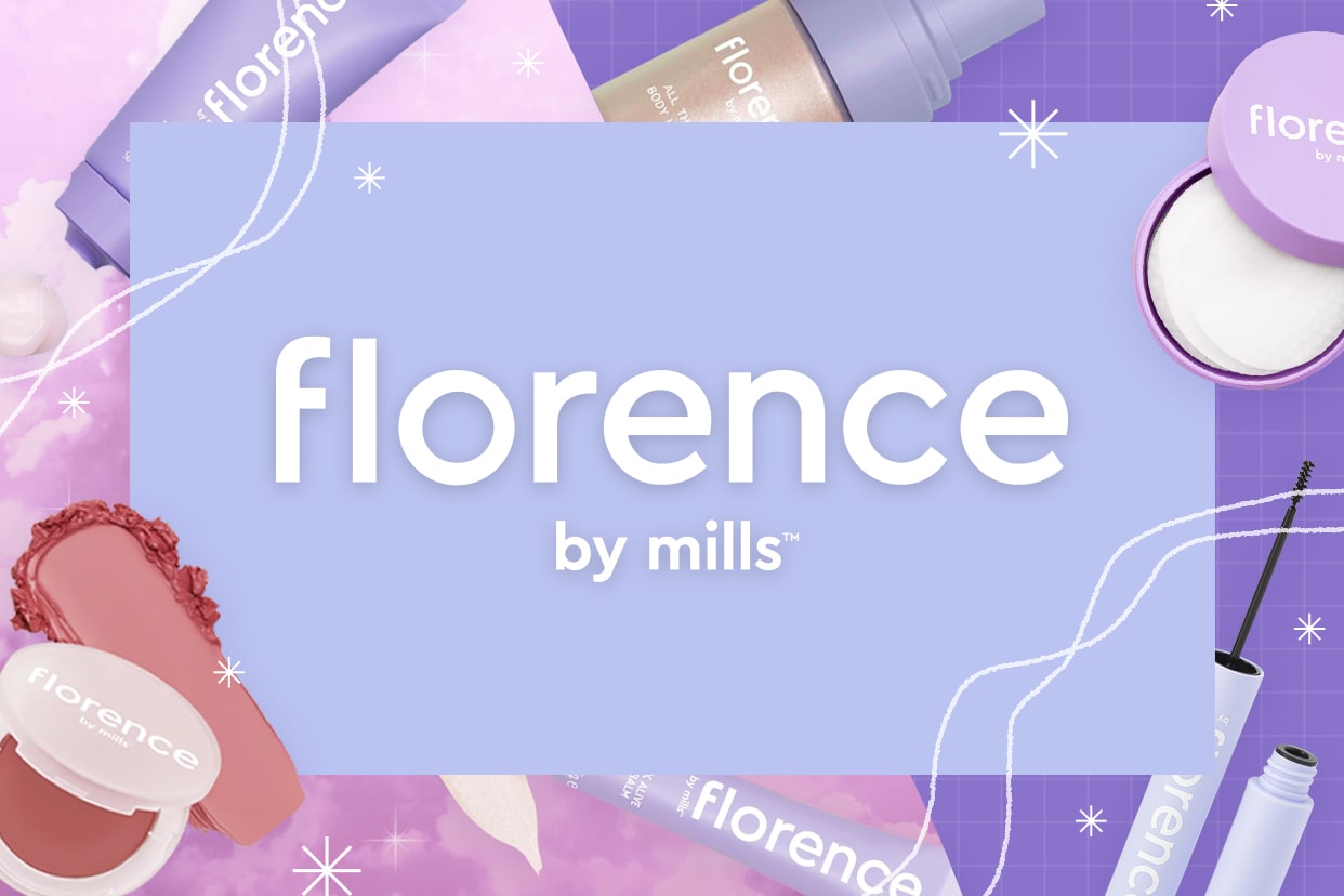 Florence by Mills logo and beauty products