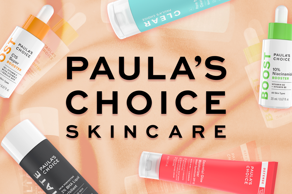 Paula's Choice skincare logo surrounded by products