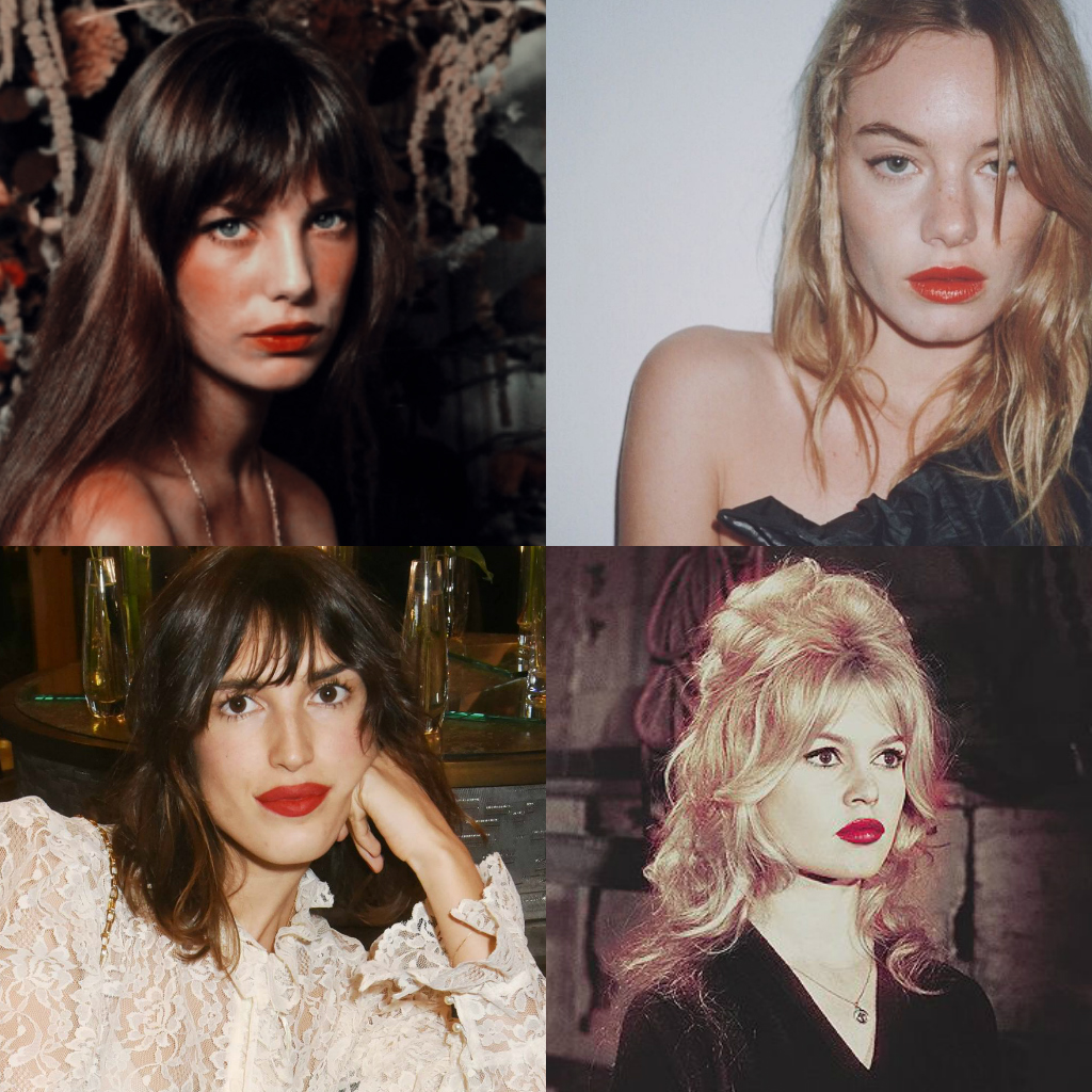 From left: Jane Birkin, Camille Rowe, Jeanne Damas, Brigitte Bardot