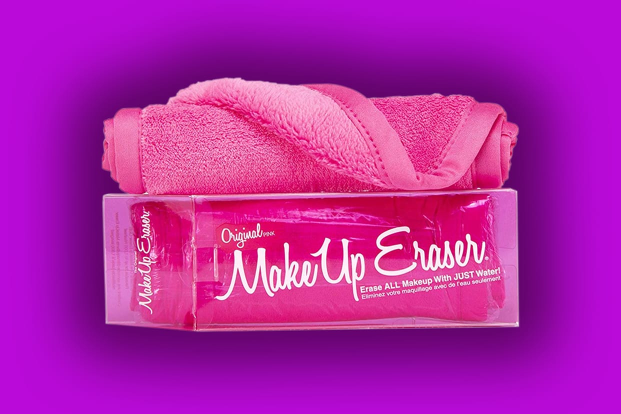 The Original Makeup Eraser on a purple background.