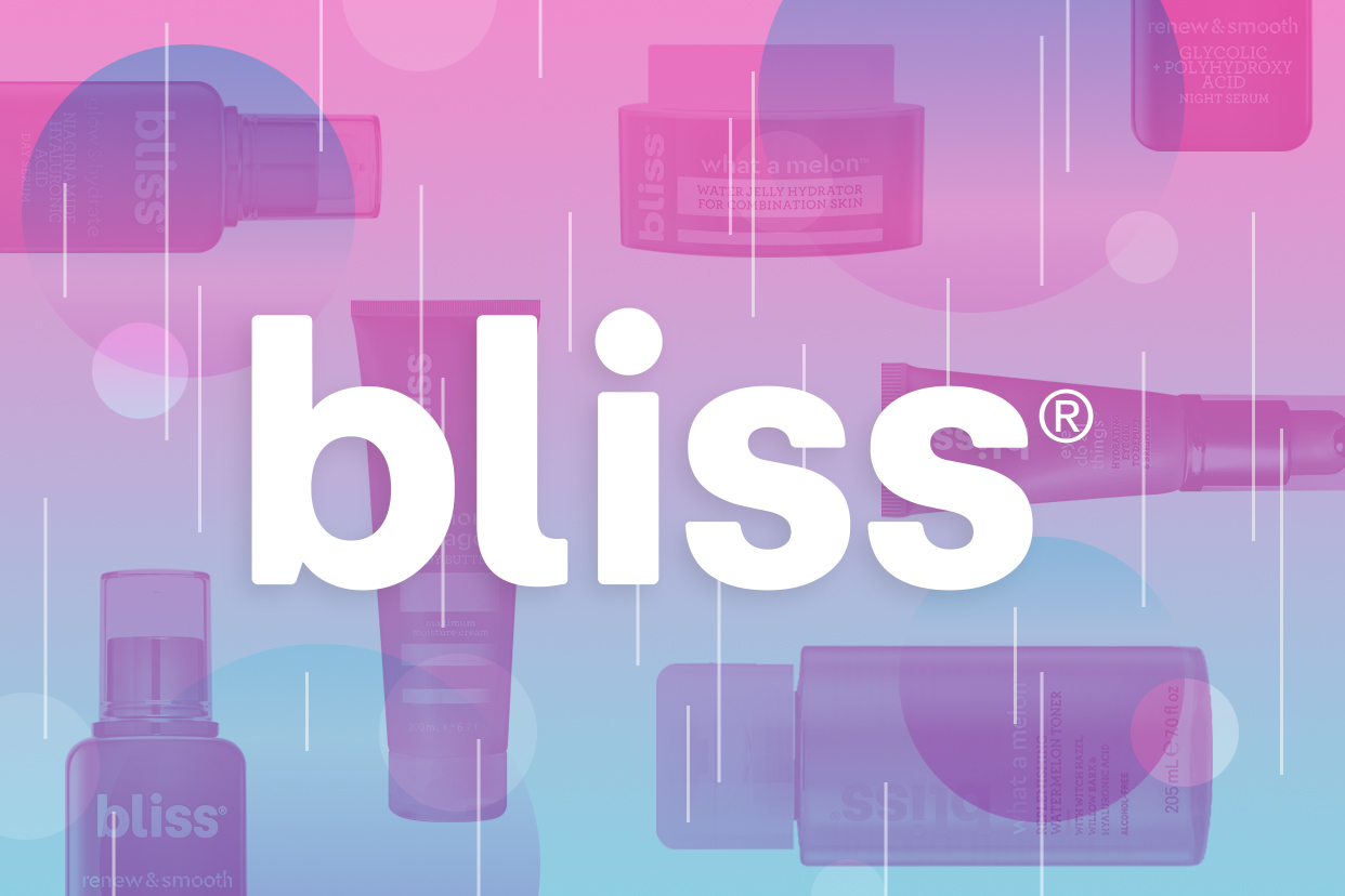 Bliss logo over Bliss products