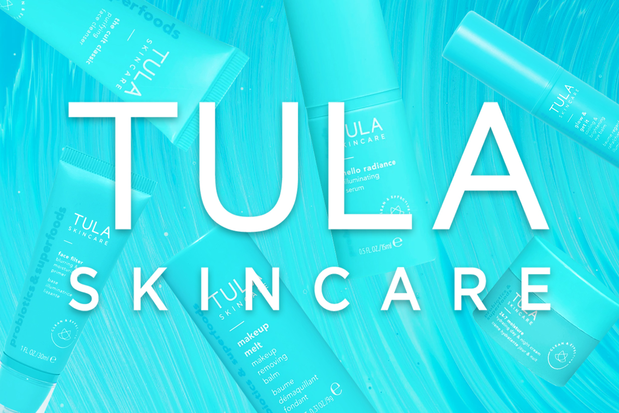 Tula Skincare logo surrounded by the brands products