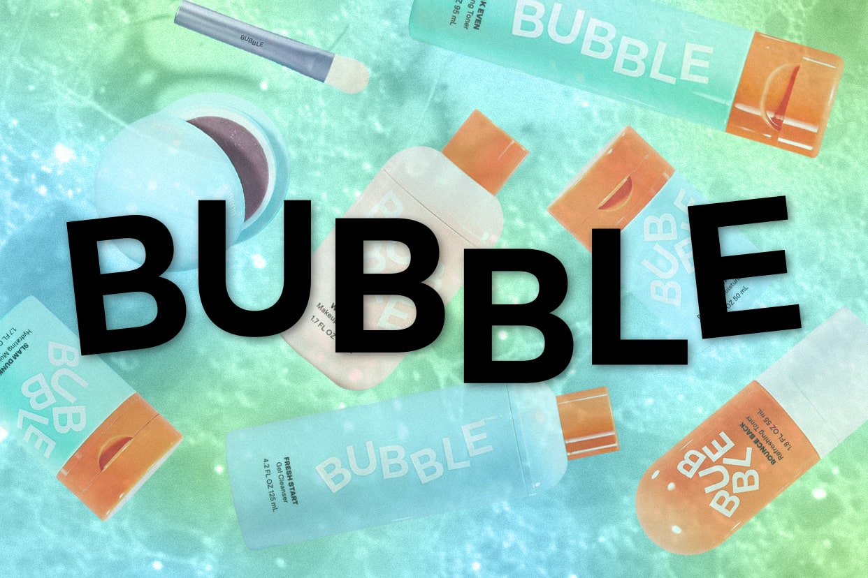 Bubble skincare brand logo and products