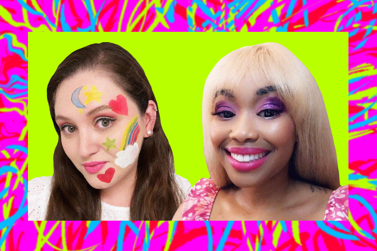 two women in barbie-core makeup 
