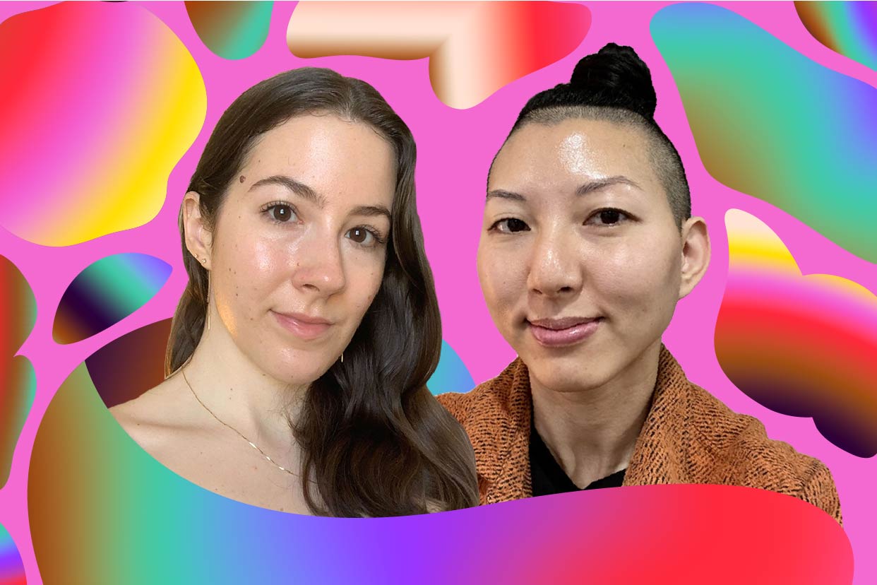 colorful shapes on a pink background