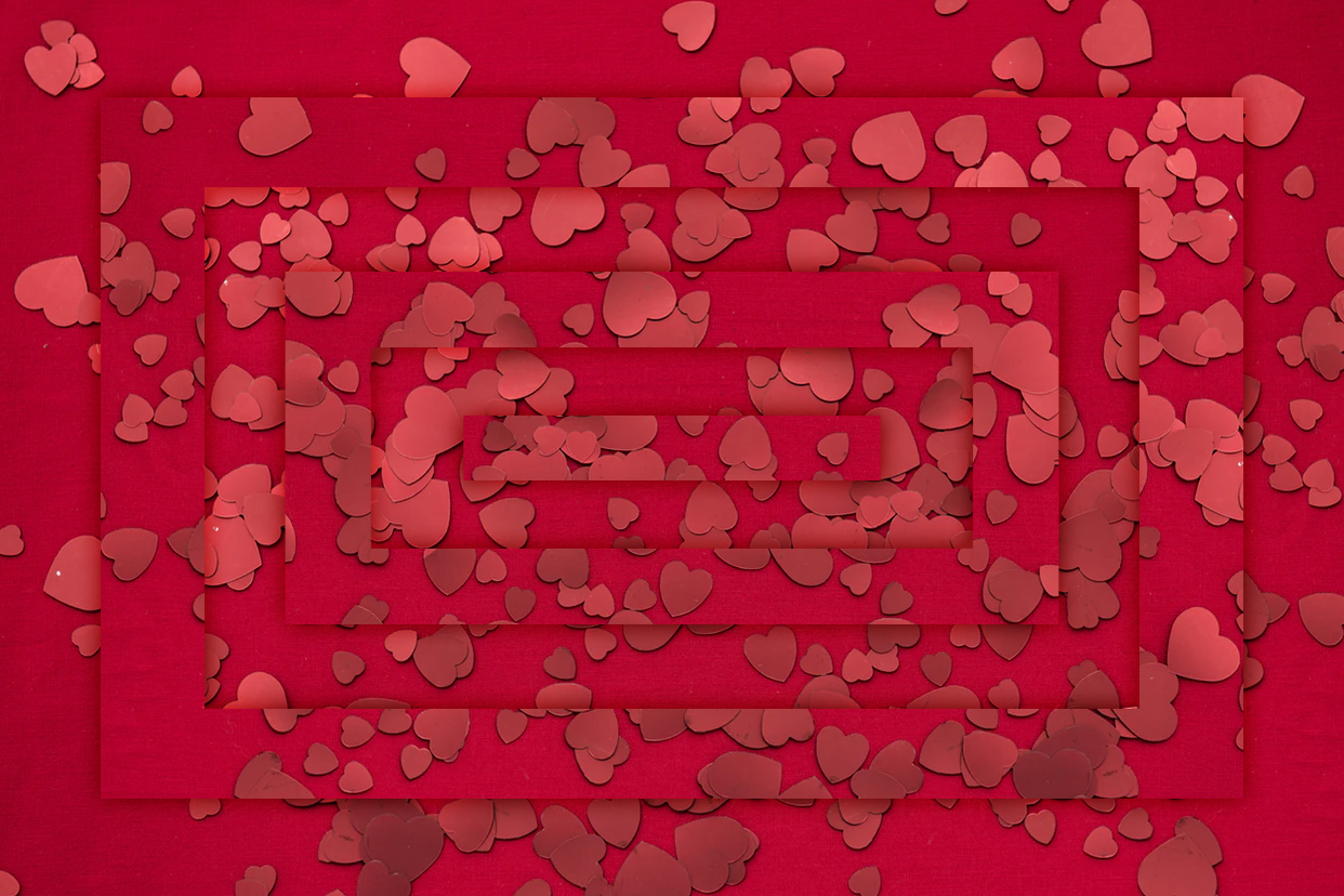 hearts on a red background