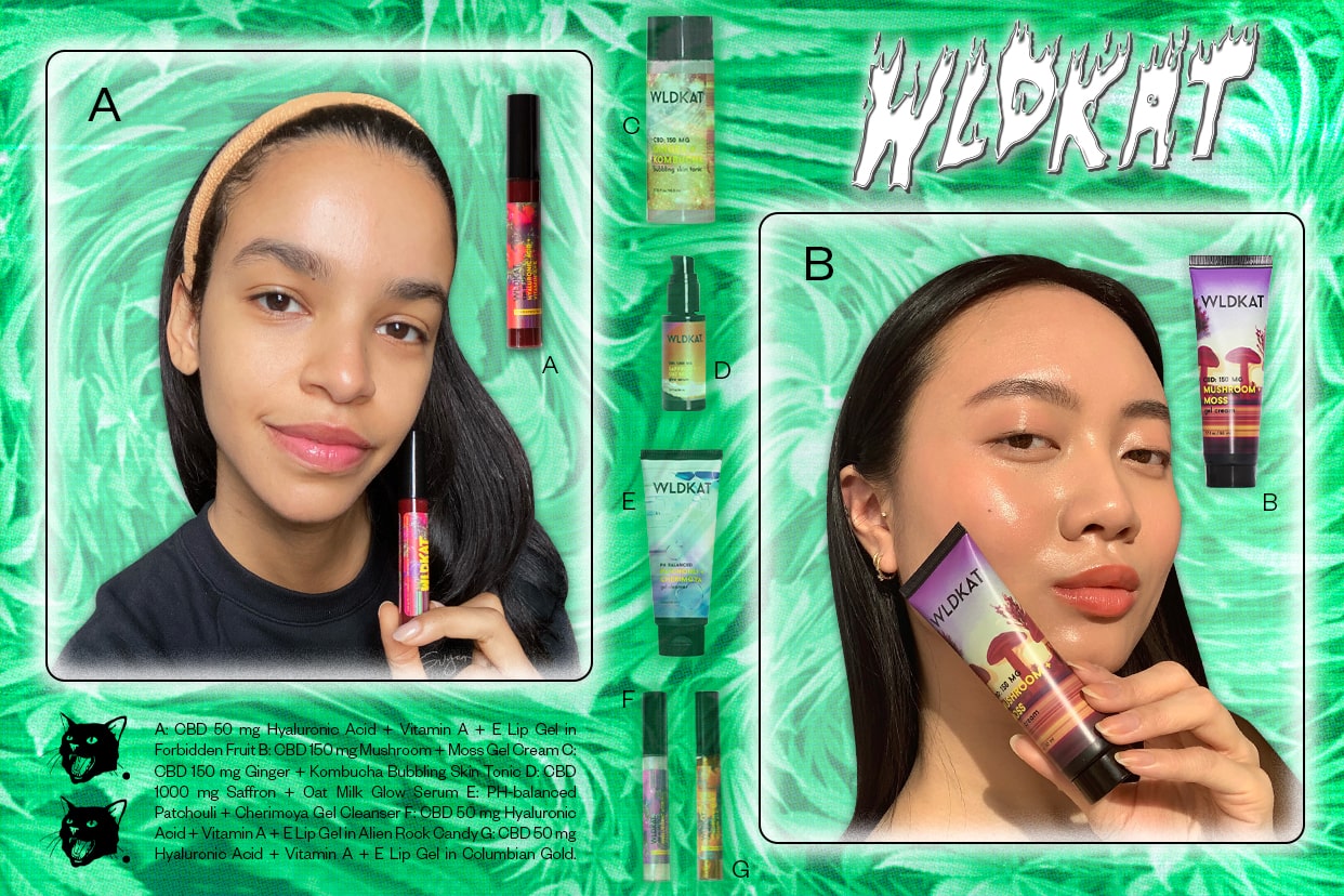 Supergreat users holding up WLDKAT skincare products