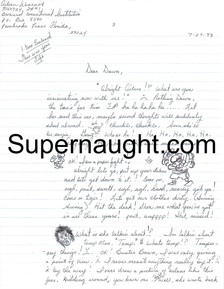 Aileen Wuornos 4 Page Letter w Cartoons and Envelope Set Both Signed