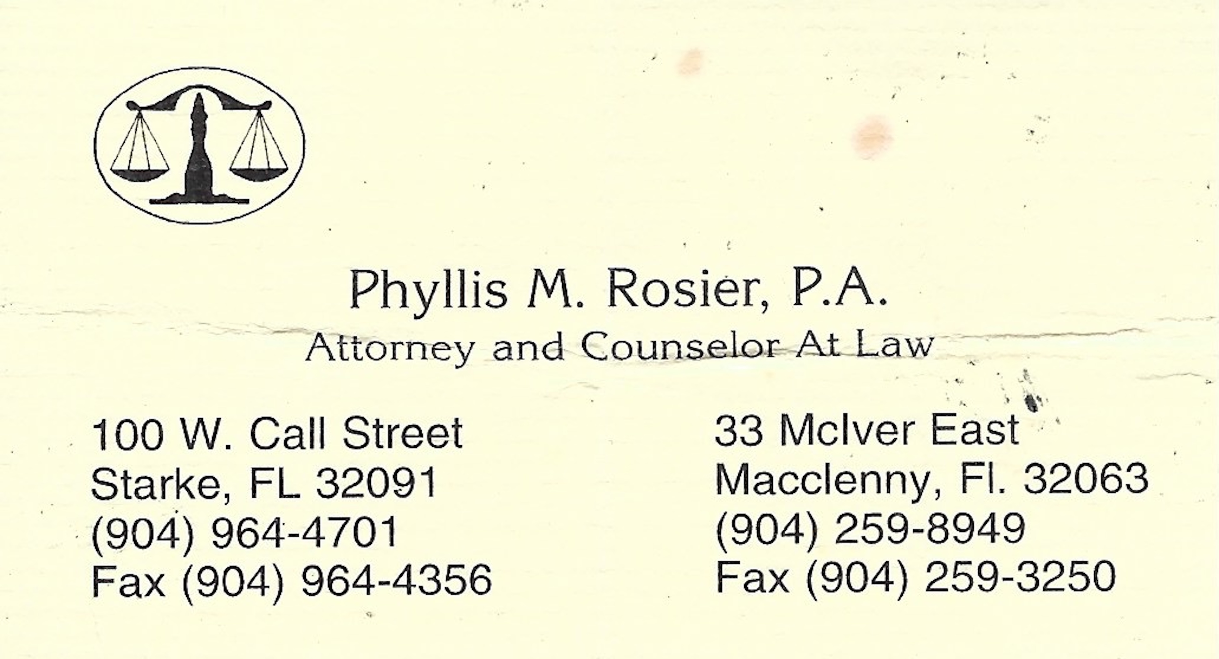 Aileen Wuornos Attorney Business Card