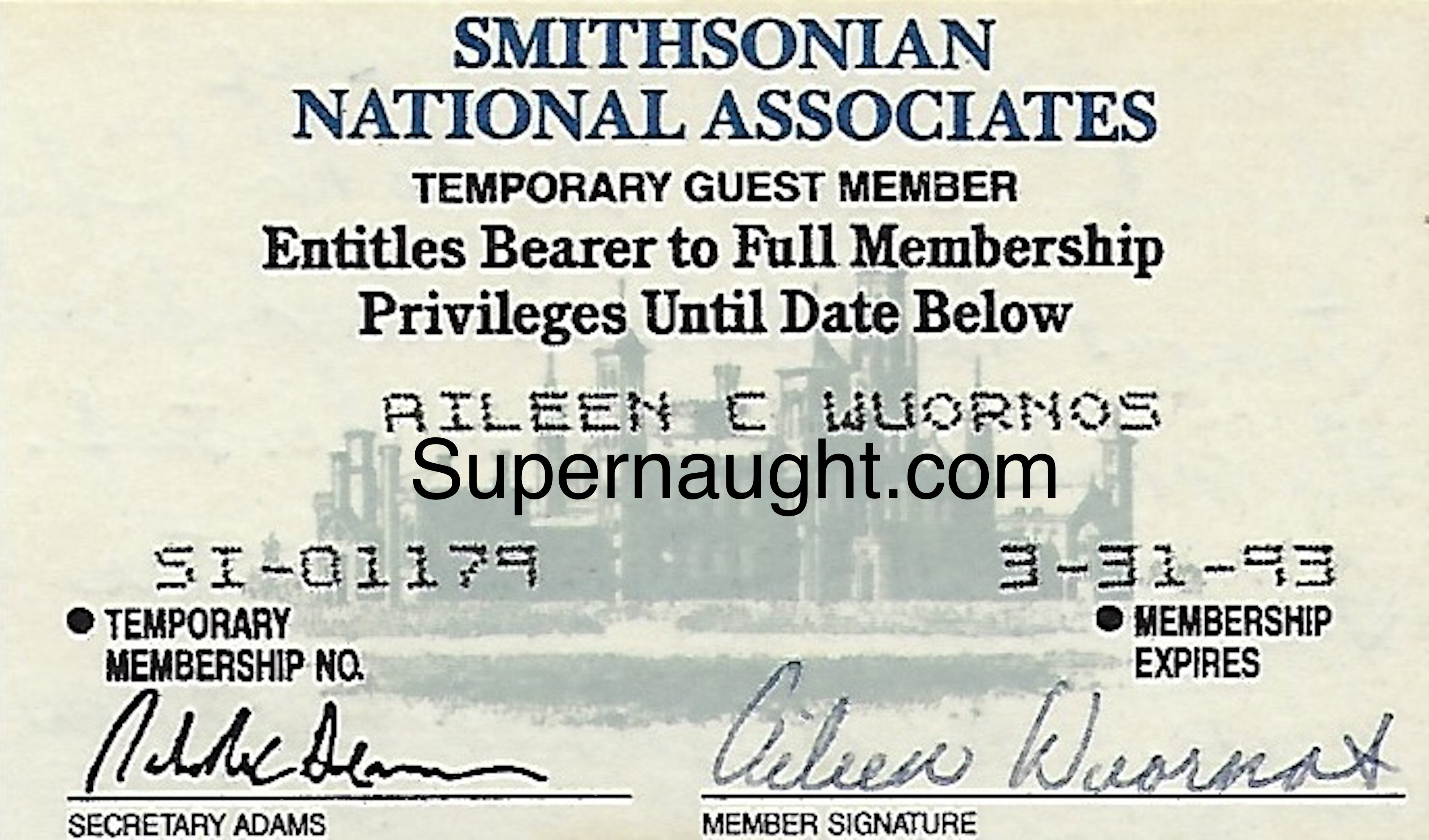 Aileen Wuornos Smithsonian Membership Card Signed image 2