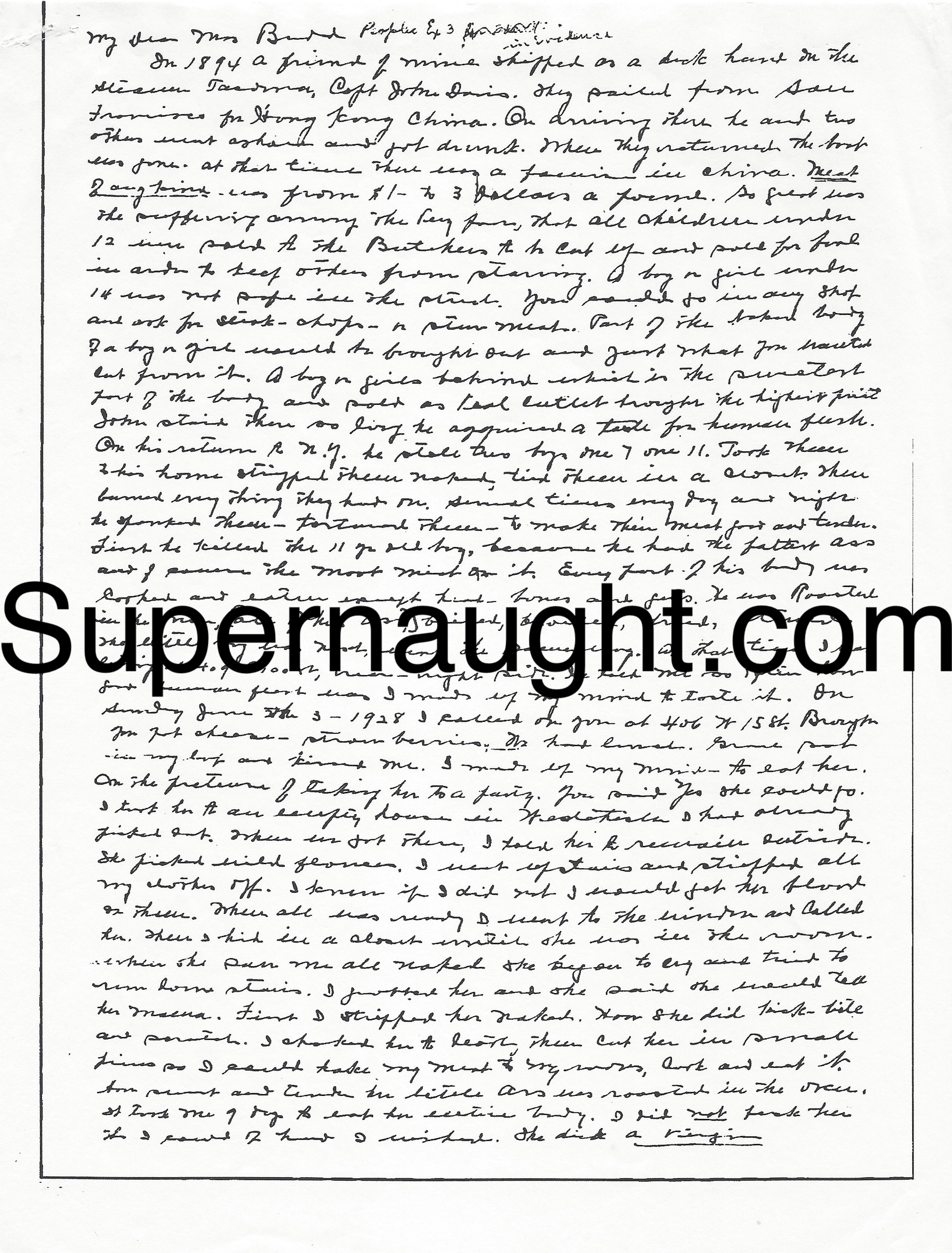 Albert Fish Confession and Grace Budd Flyer Replica