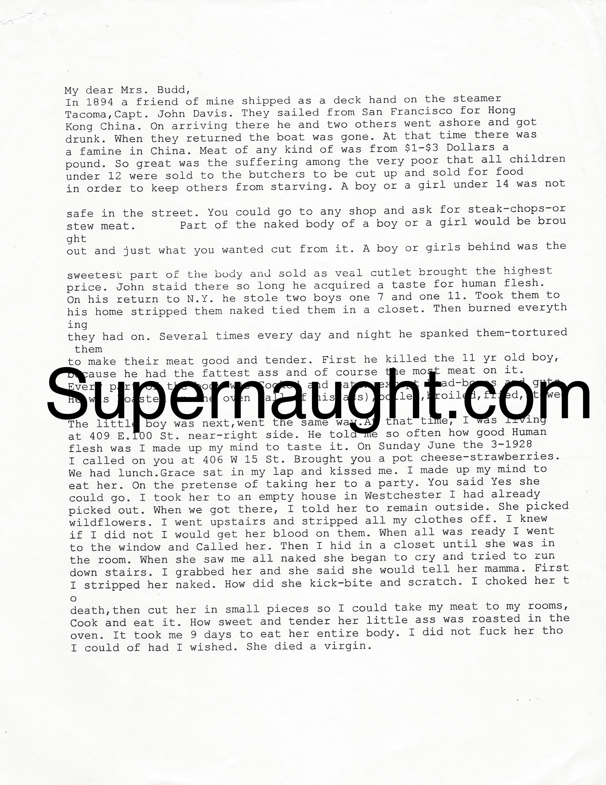 Albert Fish Confession and Grace Budd Flyer Replica image 2