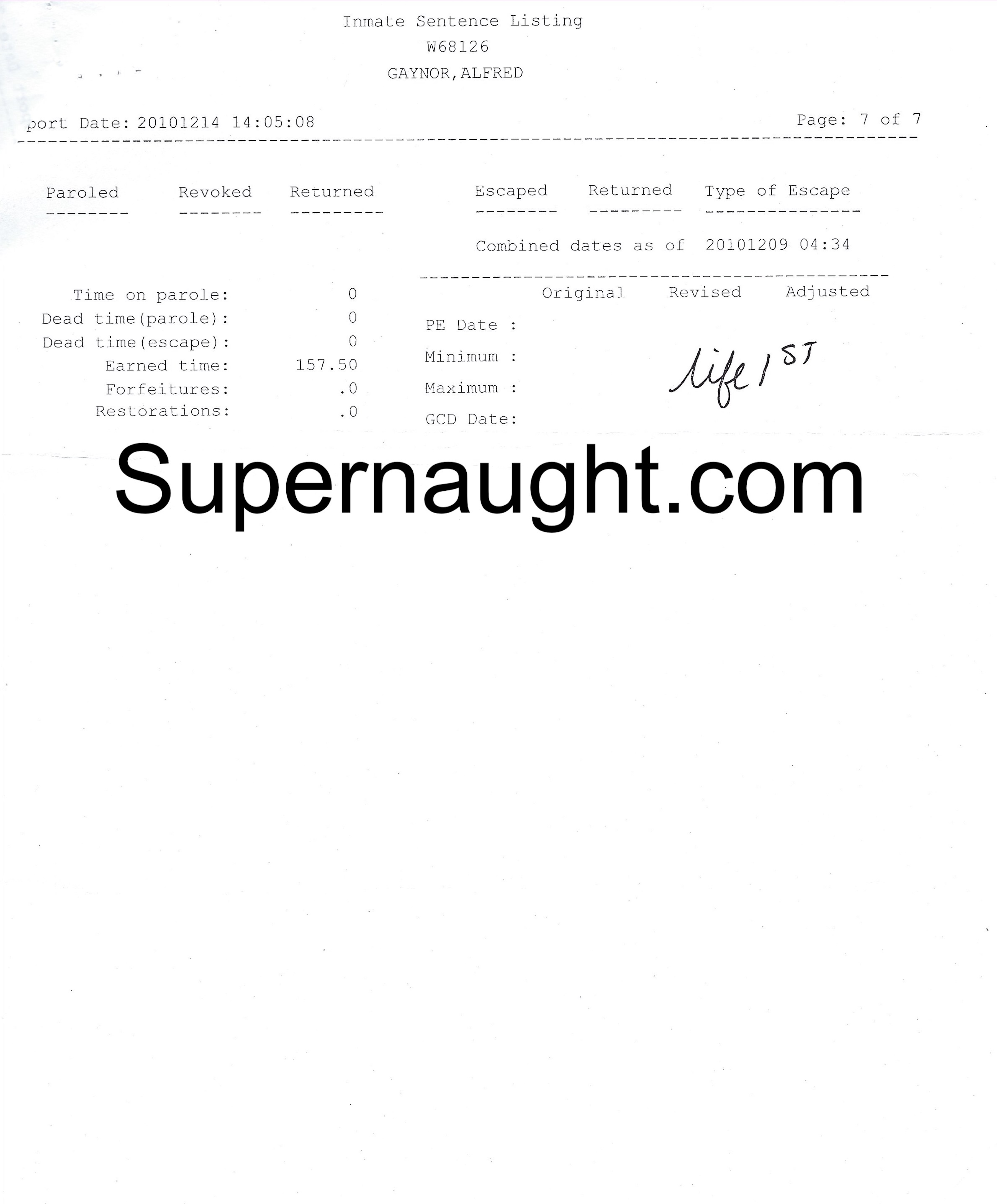 Alfred Gaynor Signed Inmate Sentencing image 2