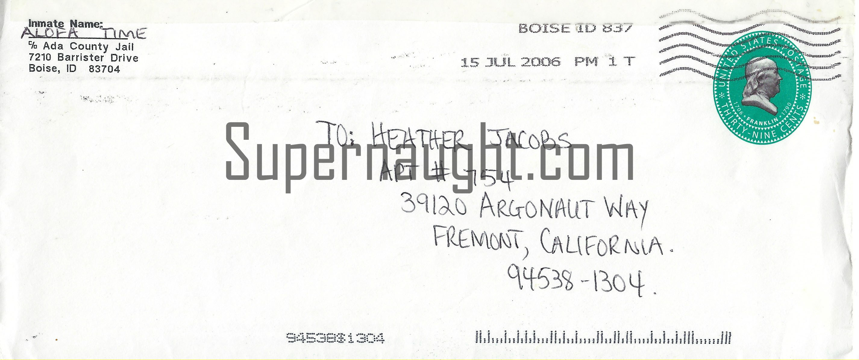 Alofa Time County Jail Letter and Envelope Set Both Signed image 3