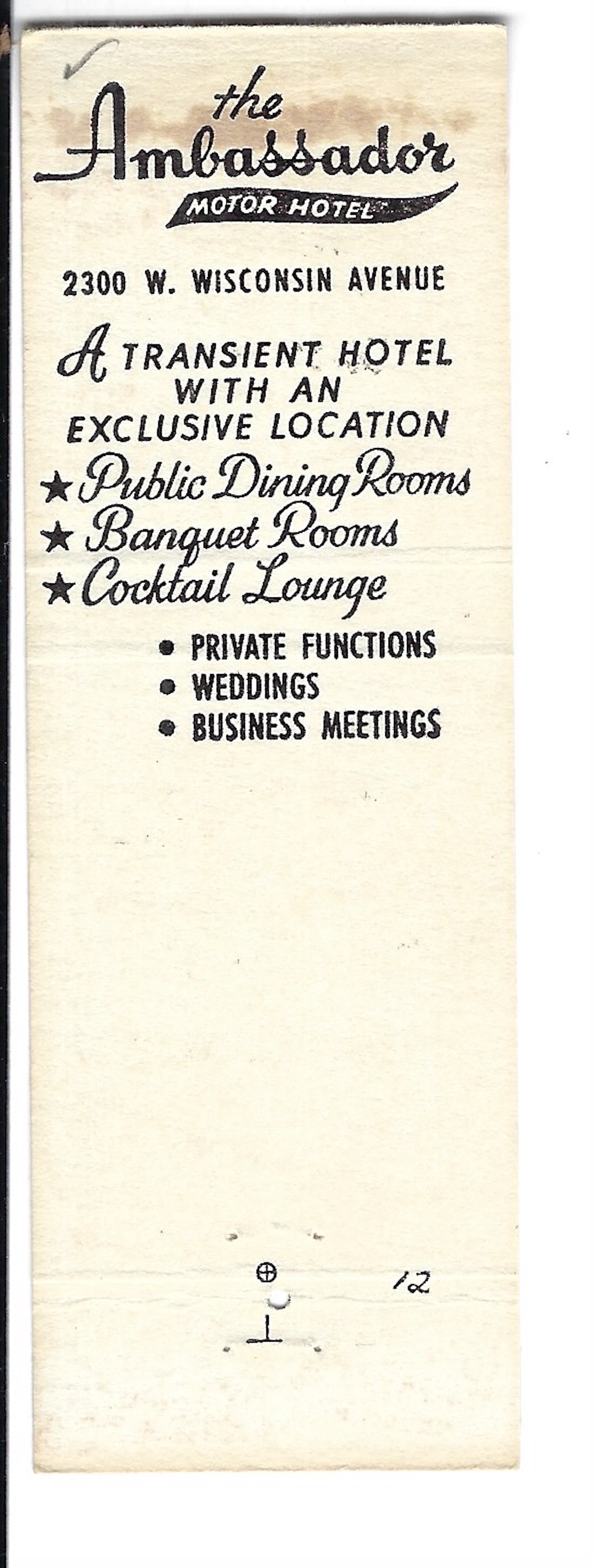 Ambassador Hotel Milwaukee Matchbook Dahmer image 2