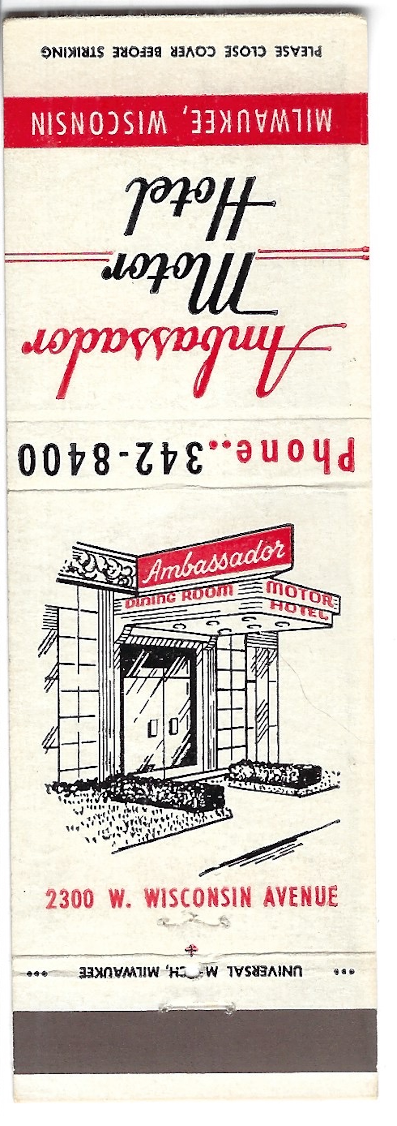Ambassador Hotel Milwaukee Matchbook Dahmer